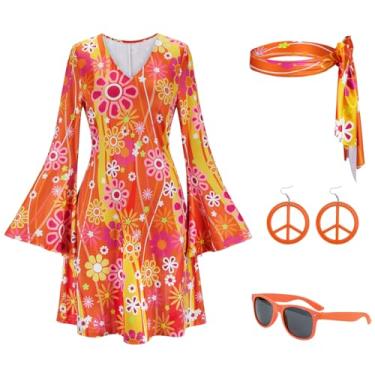 Imagem de Kranchungel Fantasias de discoteca dos anos 70 para mulheres: vestido de festa discoteca roupas dos anos 70 - fantasia hippie de Halloween para frequentadores de festas de 25 a 35 anos, 33076laranja