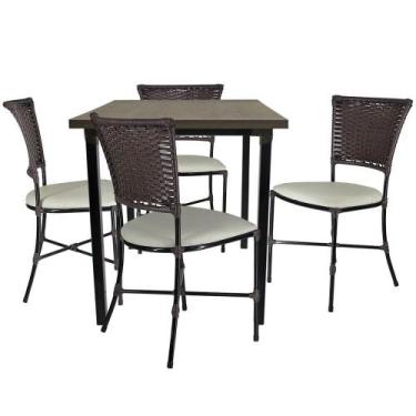 Imagem de 4 Cadeiras Gramado Tabaco Mesa De Jantar Jogo De Jardim - PANERO MÓVEI