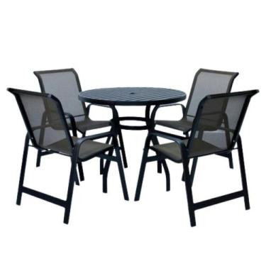 Imagem de Jogo De Mesa Com 4 Cadeiras Aluminio Tela De Piscina Jardim Preto - No