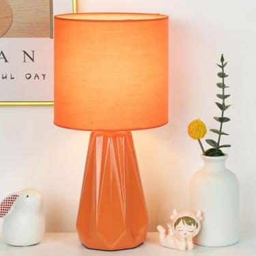 Imagem de Lampwell Elisa Candeeiro de mesa pequeno laranja para sala de estar como luminária de mesa de cabeceira para quarto, luminária de mesa noturna infantil de cerâmica moderna, Φ16,1 × A 30,4 cm, lâmpada