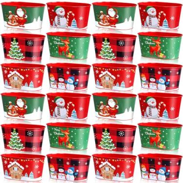 Imagem de Sliner 24 Pçs Baldes de Metal de Natal 6 Estilos Baldes de Natal Vasos de Natal Decorações de Natal Baldes Galvanizados para Doces Bebida Balde de Gelo Banheira de Bebidas para Decorações de Festas de Natal