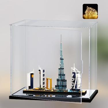 Imagem de Naconmlet Caixa De Acrílico Transparente Para Lego Dubai 21052, Base Exposição Com Espelho, Troféus, Vitrine À Prova Poeira, Figuras Ação Ou Coleções (13,8 X 5,9 15,7 Polegadas)