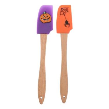 Imagem de 2 Unidades Raspador De Halloween Espátulas De Silicone Espátula De Silicone Para Cozinhar Espátula De Cozimento De Halloween Raspador De Massa Cabo De Madeira Bambu Fantasma Filho