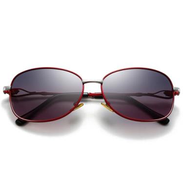 Imagem de SUNGAIT Óculos de sol modernos com laço polarizado para mulheres, retrô, vintage, oval, proteção UV, Armação vermelha/lente cinza vermelha