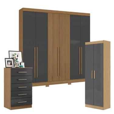 Imagem de Guarda Roupa Casal 2030230 Com Multiuso 2000191 E Cômoda 2014140 Atacama Grafite - Aramóveis