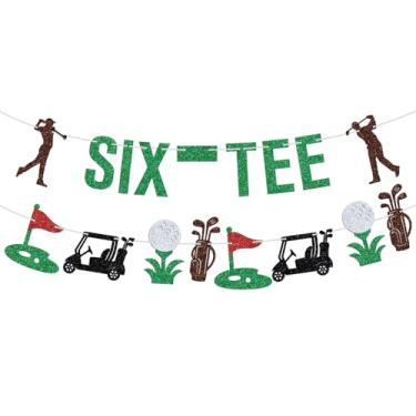 Imagem de Banner de seis camisetas de golfe, decoração de aniversário de 60 anos, tema de golfe engraçado, placa de sessenta anos para fãs de golfe, suprimentos de decoração de festa de 60 anos para homens e