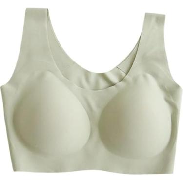 Imagem de Sutiãs Esportivos De Seda De Uma Peça Para Mulheres Soft Comfort Sleep Yoga Bra Vest Full Coverage Mulberry Silk Bralette, Green, M/Medium