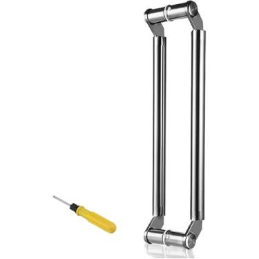Imagem de Maçaneta De Puxar Porta De Pé Inclinado De Aço Inoxidável, Maçaneta De Porta De Celeiro Resistente Dupla Face Com Ferramentas, Barra De Alça De Chuveiro Grande Deslizante, Black, 80 cm (32")
