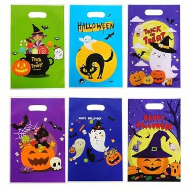 Imagem de Sacos de presente de Halloween com alças, sacolas de brindes de Halloween para crianças, sacolas de presente de doces de plástico para decorações de festa de Halloween, lembrancinhas (cor 4)