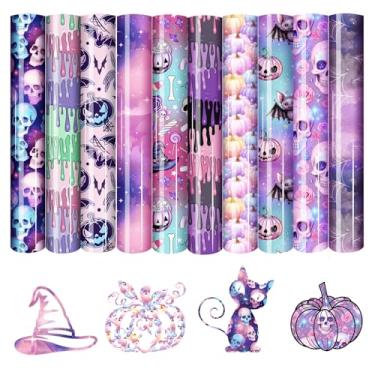 Imagem de HTVSTD Vinil de transferência de calor estilo Halloween - 10 folhas 30,5 x 25,4 cm roxo colorido HTV ferro em vinil para camisetas
