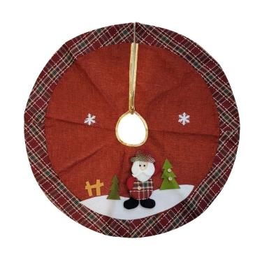 Imagem de Saia para Árvore de Natal 70cm Linho Vinho Pelúcia Papai Noel e Borda Xadrez Prime