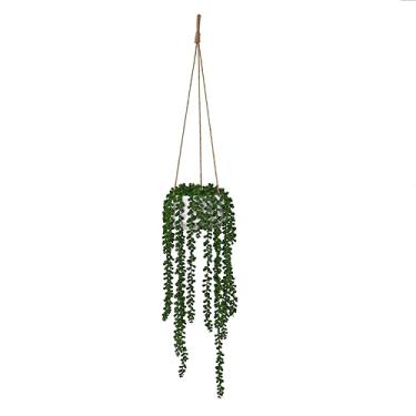 Imagem de Cordão de pérolas artificiais 365 Blooming Decor – suculenta falsa verde realista pendurada em vaso de plástico branco de aparência cerâmica com seixos reais, design canadense, plástico macio premium
