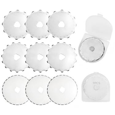 Imagem de 9 peças de lâminas de corte rotativas de borda de crochê de 45 mm, Bestgle 12/15/27 dentes lâmina de corte de substituição para costura acolchoada - Serve para Fiskars, OLFA