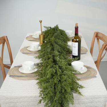 Imagem de Guirlanda de Natal artificial - Guirlanda de cedro - Guirlandas de cipreste - Verdura sintética de toque real - Guirlanda de decorações de Natal para mesa de jantar em casa, alpendre, varanda