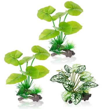 Imagem de harazame Conjunto de 3 plantas artificiais de aquário – 5 x 15 cm, decoração realista de aquário de plástico com base pesada para tanques betta, paisagismo aquático, terrários de répteis
