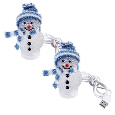 Imagem de Veemoon 2 peças de luz de boneco de neve de Natal com USB, estatuetas de boneco de neve brilhante de LED pequeno enfeite de luz noturna de Natal - RGB 7 colorido piscante - para lembrancinha de festa