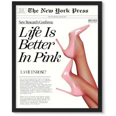 Imagem de uniro Pôster Life Is Better In Pink, decoração de parede de quarto de menina adolescente, impressão rosa para quarto, decoração de quarto feminino, arte de parede de jornal - 20 x 25 sem moldura
