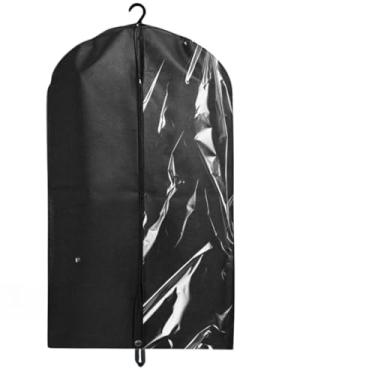 Imagem de Kit 5 Capas Protetor Terno Vestido Noiva TNT e Visor Com Zíper e Alça Organizador Guarda Roupa(PRETO COM VISOR,1,00 x 60 cm)