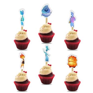 Imagem de Elemetal Cupcake Topper Decoration – Fire, Water, Earth, Air Theme Party Supplies for Birthday, Movie Night, Cake Decor, Fantasy Party Favor, Element Theme Decorations