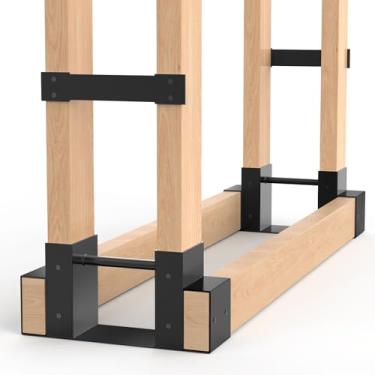 Imagem de Uprimu Suportes para lenha ao ar livre, suporte de lenha para armazenamento de madeira, ajustável a qualquer comprimento, preto