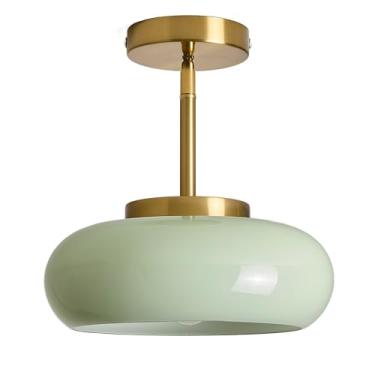 Imagem de FCTWAKS Luminária de teto dourada moderna de 28 cm com persiana de vidro verde, luminária de meados do século para corredor, entrada, sala de jantar, cozinha