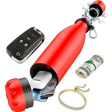 Imagem de Garrafa de água segura SAFEDiversion – Vermelha – Garrafa de aço inoxidável com compartimento oculto para cartões, chaves, dinheiro e objetos de valor – Garrafa isolada para bebidas quentes e frias –
