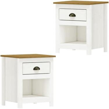 Imagem de Kit 02 Mesas De Cabeceira Madeira Maciça 46 cm 9100 Branco Freijo Milani Store
