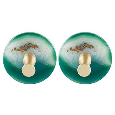 Imagem de Rockcloud Pacote com 2 puxadores de gaveta redondos fatias de ágata puxadores para armário gaveta guarda-roupa, panos montados na parede, ganchos de chapéu para decoração de escritório em casa, verde