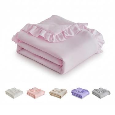 Imagem de Edredom de berço com babados para bebês e meninas, macio e aconchegante, cobertor acolchoado de microfibra respirável, confortável, alternativa, para bebês - 109 cm x 152 cm, rosa