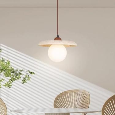 Imagem de Lustre moderno pendente de vidro opala lâmpada de bola em forma de V lâmpada de teto suspensa de mármore lustre rústico de madeira para sala de jantar quarto cozinha ilha restaurante, luz qu