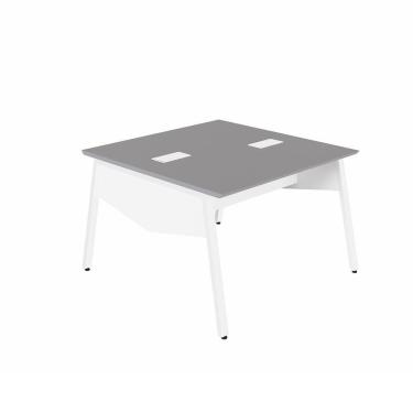 Imagem de Mesa Escritório Plataforma 2 Pessoas 135cm com Tampo Chanfrado Pés em Metal Industrial Executive Cinza Sagrado / Branco