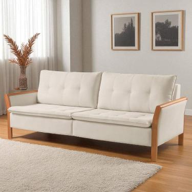 Imagem de Sofá Fixo Matteo 3 Lugares Luxo 1,80m Castellar Móbile Sintético Off White