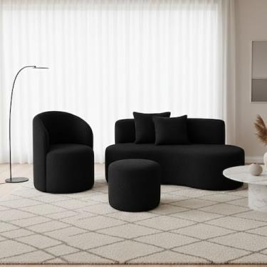 Imagem de Conjunto 01 Poltrona + Sofá e 1 Puff Curvo Orgânico Nature Gaia Boucle