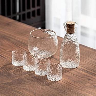 Imagem de JOEUQK Conjunto de saquê de vidro japonês, copo de saquê transparente moderno usado para festa em casa e ótimos presentes copos de saquê + 1 copo de recipiente para preservação do calor ou