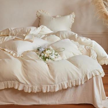 Imagem de Simple&Opulence Conjunto de capa de edredom 100% algodão musselina, tamanho solteiro, capa de edredom de 2 camadas de gaze com textura semelhante a linho, 3 peças, roupa de cama respirável macia e