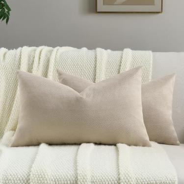 Imagem de FUTEI Capas de almofada de chenille de aveia 30,5 x 50,8 cm, conjunto de 2, fronhas lombares macias e largas texturizadas, decoração de casa de fazenda para sofá, sala de estar