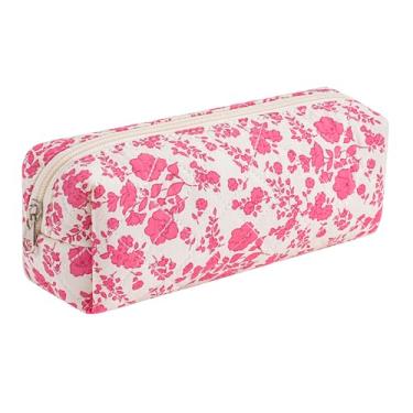 Imagem de JOVAKIT Pequena bolsa de maquiagem acolchoada para mulheres, estojo de maquiagem quadrado de algodão floral coquete de viagem bolsa de maquiagem com zíper, estojo organizador de armazenamento de