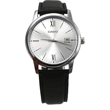 Imagem de Casio MTP-V002L-7B3 Relógio masculino analógico padrão de couro preto com mostrador prateado, Movimento de quartzo