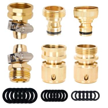 Imagem de MAGLAUG Acessórios de conexão rápida para reparo de mangueira de jardim, reparo de mangueira de jardim de latão kit de reparo de conector rápido de mangueira macho e fêmea de 3/4 de polegada para