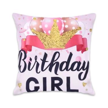 Imagem de Capa de almofada de aniversário para meninas, 45,7 x 45,7 cm, linda coroa para meninas, aniversário de casamento, decoração de aniversário para meninas adolescentes, rosa doce, fronha de balão para