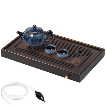 Imagem de Bandeja de chá de bambu portátil para armazenamento de água, bandeja de servir chá sem esforço para limpar prato de bambu mesa de servir estável adequada para escritório em casa (marrom)