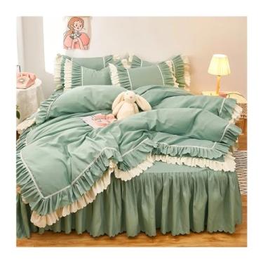Imagem de Conjunto de colcha de cama de 4 peças, tamanho Queen, capa de edredom, roupa de cama com fronhas de luxo (verde 1,8 m)