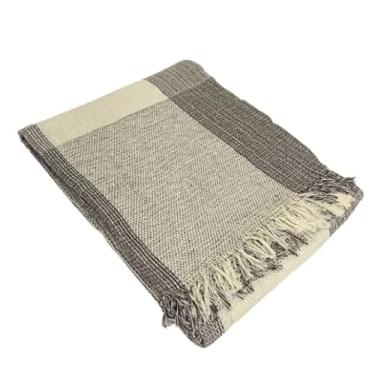 Imagem de Manta para Sofá Grande 120x210 cm Algodão Luxuosa Coberta Decorativa e Protetora (Marrom Claro C/Cru Retângulo)