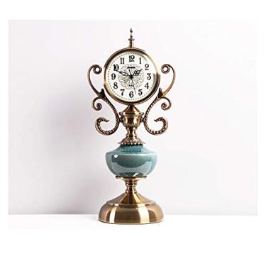 Imagem de WYUYIWH Relógio de mesa vintage americano lareira relógio de mesa luz relógio de cerâmica luxuoso relógio de mesa decoração de sala de estar relógio de mesa ornamentos relógio retrô silencioso