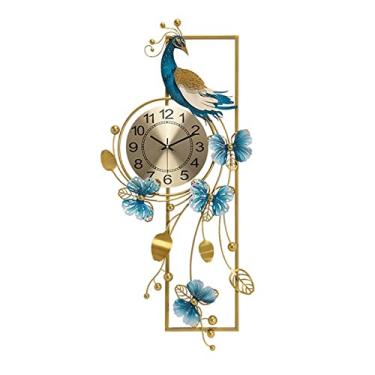 Imagem de WYUYIWH Relógios de parede relógio criativo em forma de pavão sala de estar moderna moda leve luxo arte decoração decoração relógio (cor: 1)