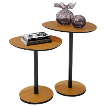 Imagem de Mesa de Canto para Sala, Mesa de Canto Sofa, Kit 2 Mesa Lateral Orgânica de Canto Design Haste Preta Monopé de Apoio(Cedro/Preto)