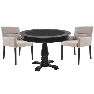 Imagem de Mesa de Jogos Carteado Redonda Victoria Tampo Reversível Preto 2 Cadeiras Vicenza Nude - Gran Belo