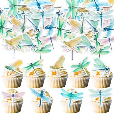 Imagem de Gyufise 63Pcs Edible Dragonfly Cupcake Toppers Wafer Paper Insect Birthday Garden Party Cake Decorations Picks for Baby Shower Wedding Birthday Party Supplies Green