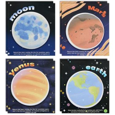Imagem de Planet Sticky Note Conjunto de 8 peças, 4 estilos Planeta – Marcadores temáticos de Vênus, Terra, Marte, blocos de notas em forma de lua, 7,9 x 7,9 cm, bonito círculo do espaço sideral, notas