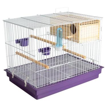 Imagem de Gaiola COMPLETA Criadeira Para Aves Calopsita Com Ninho MDF Resistente Durável(Branca/Lilás,Sem Ninho)